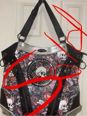 ⭐️NWT⭐️ AMAZING Ed Hardy Black Floral Skull Large  Tote / Satchell Bag